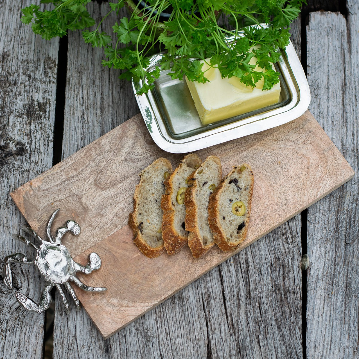 Rectangular Wooden Serving Board with Crab Design