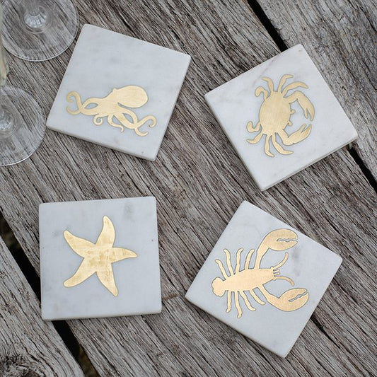Mixed Set of 4 Seashore Marble Coasters