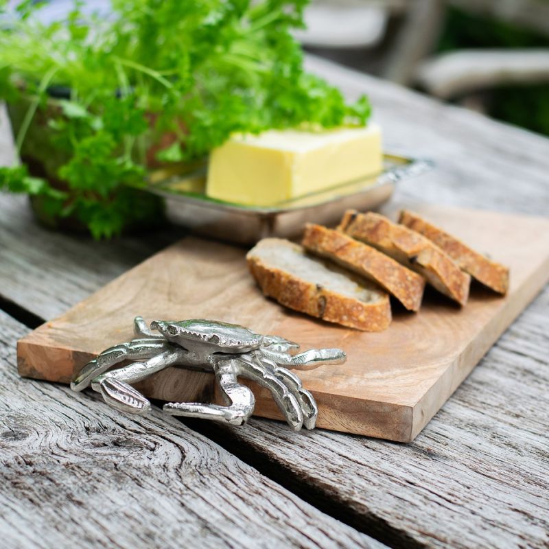 Rectangular Wooden Serving Board with Crab Design