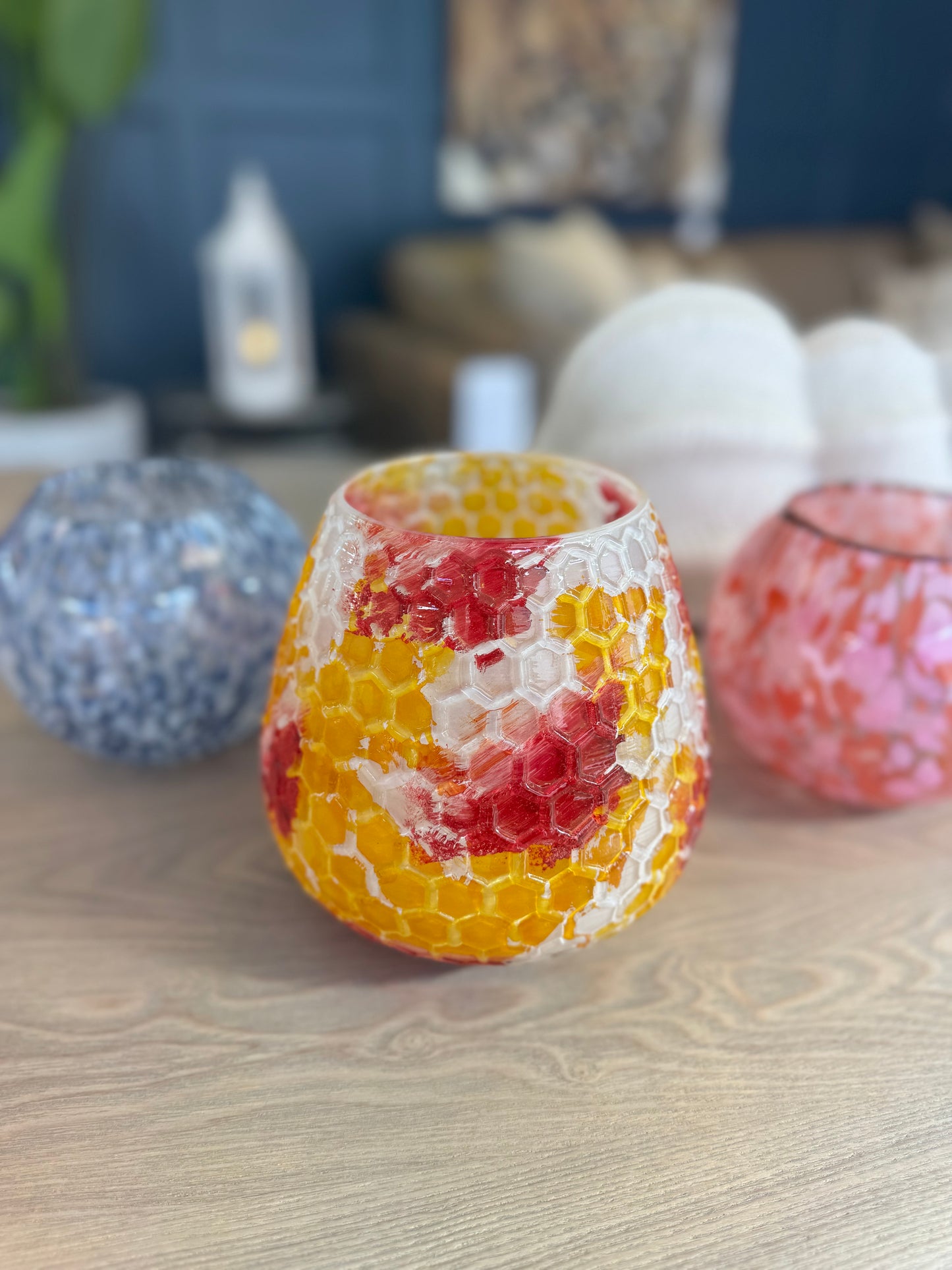 Sunset Glow Round Glass Lantern Large