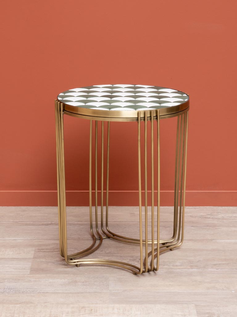 Side Table Ceramic Tiles Green & White