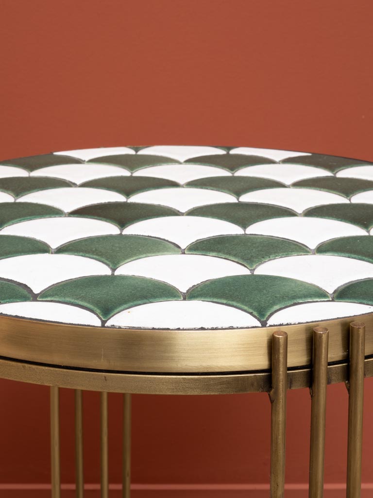 Side Table Ceramic Tiles Green & White
