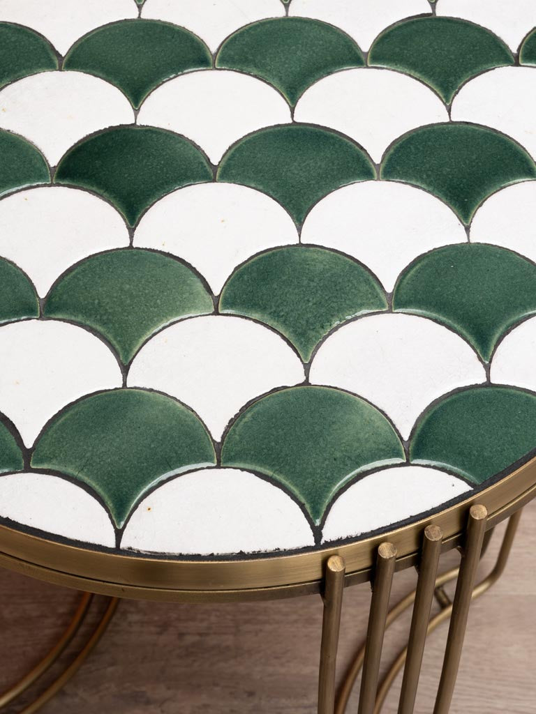 Side Table Ceramic Tiles Green & White