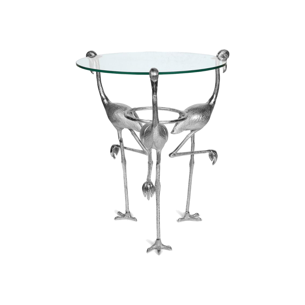 Silver Flamingo Glass Top Side Table