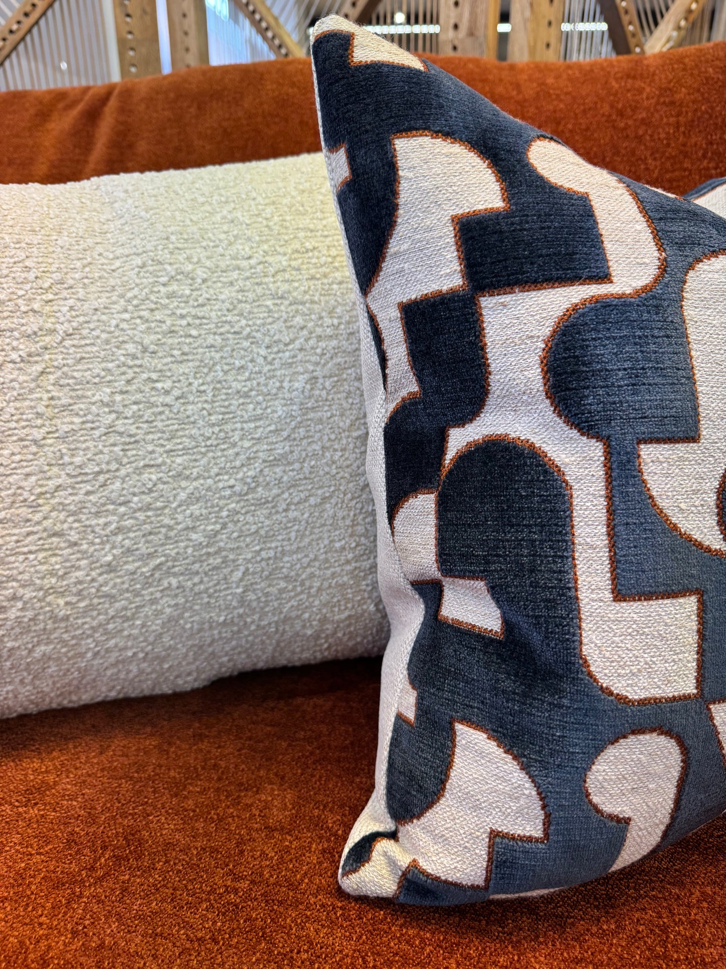 Harbour Blue & Orange Cushion | 43 x 43