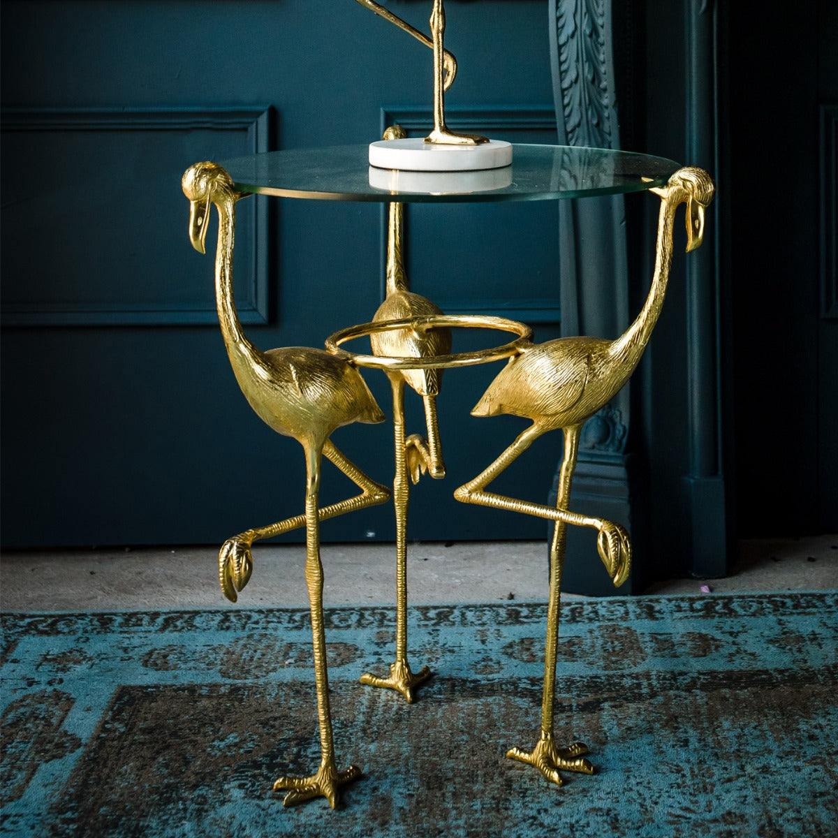 Gold Flamingo Glass Top Side Table