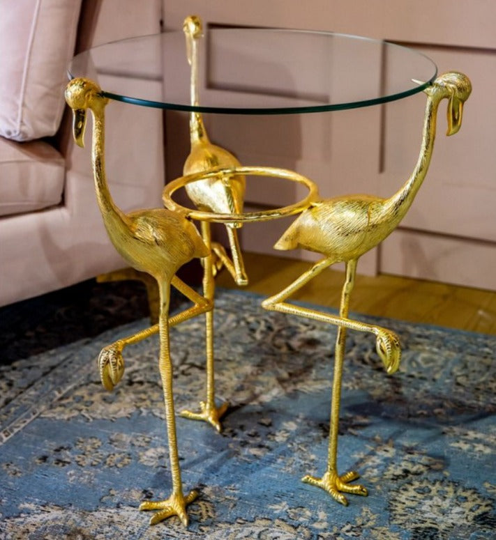 Gold Flamingo Glass Top Side Table