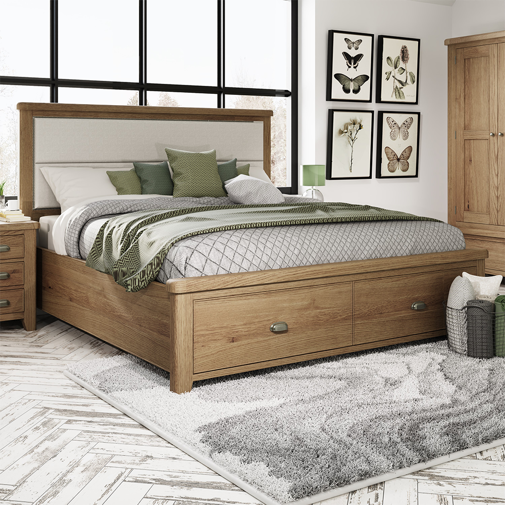 Holme Bed Fabric Headboard with Drawers