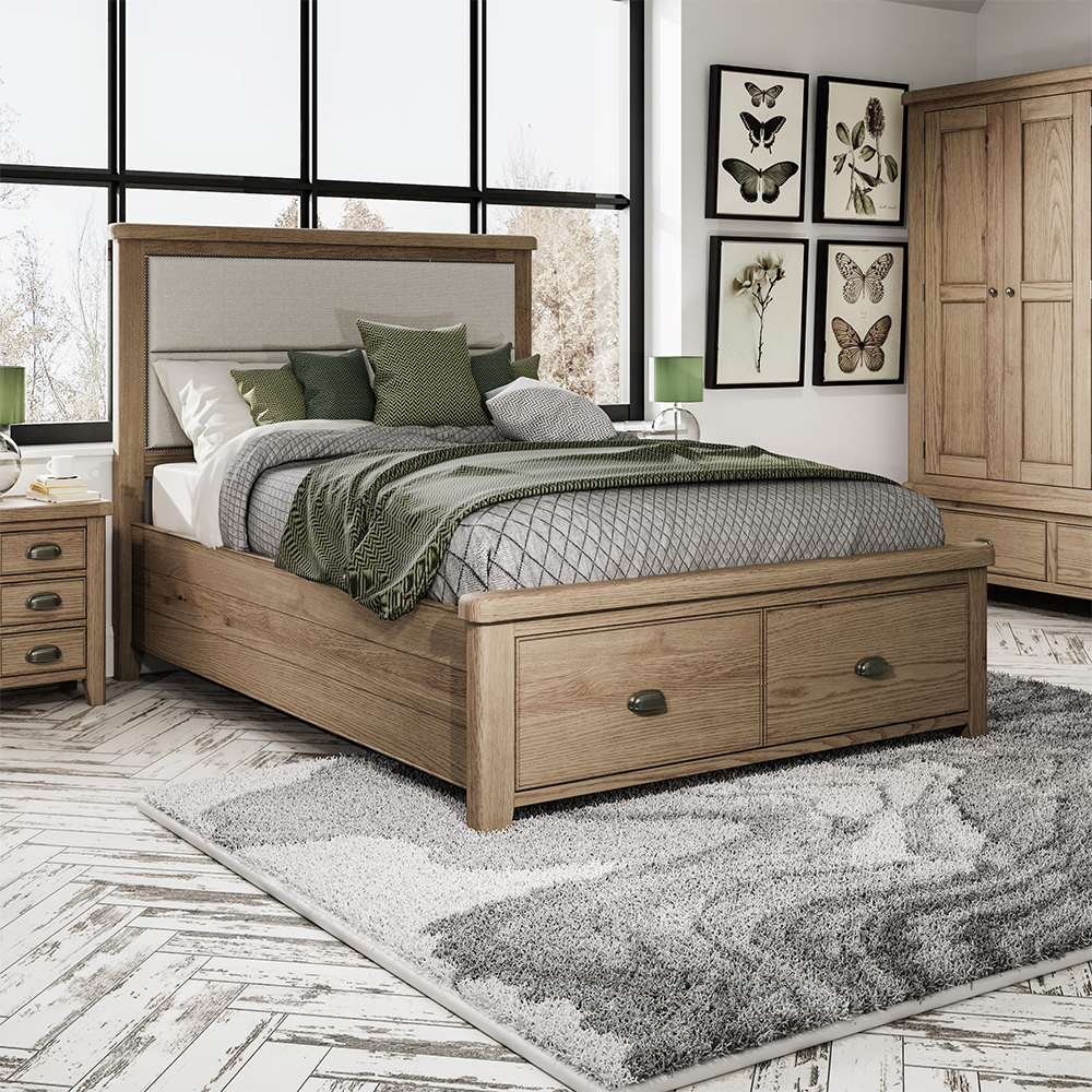 Holme Bed Fabric Headboard with Drawers