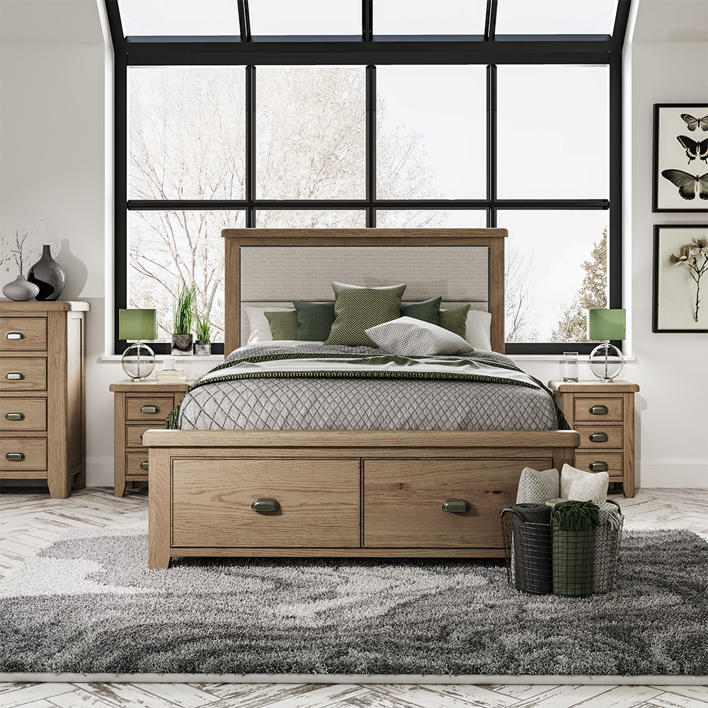 Holme Bed Fabric Headboard with Drawers