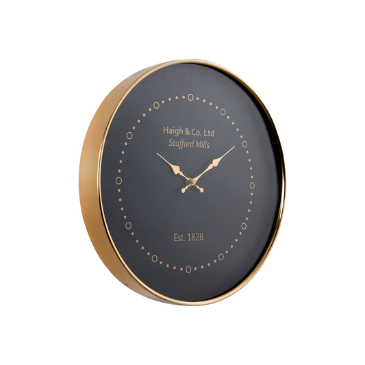 Black Wall Clock with Antique Brass Frame