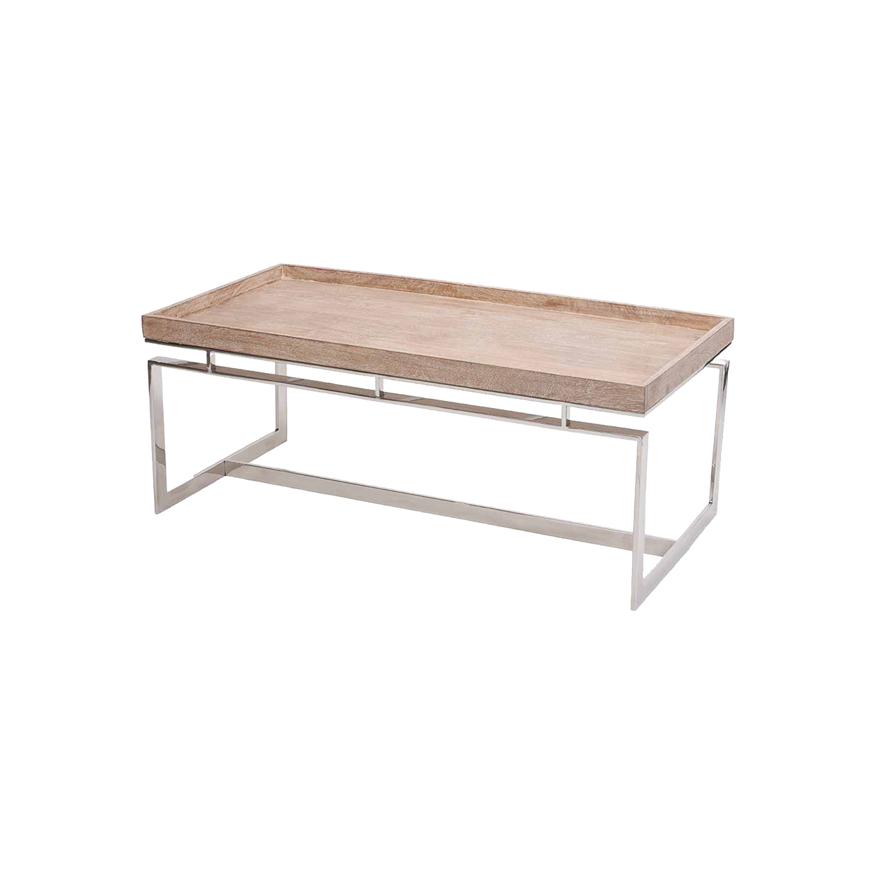 Antique Mango Wood and Silver Metal Coffee Table