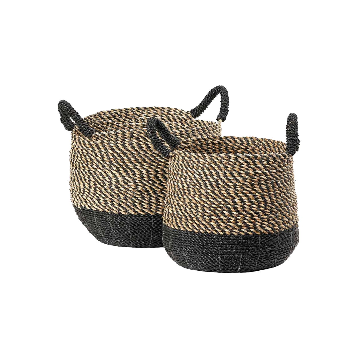 Set of 2 Seagrass Natural & Black Baskets