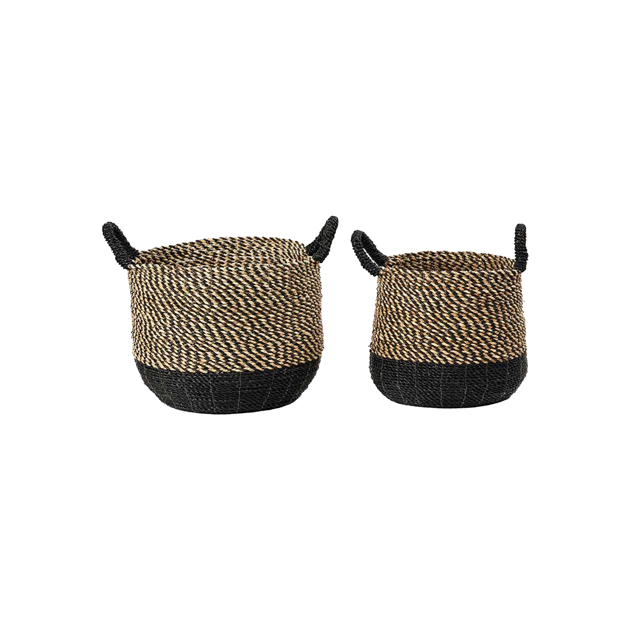 Set of 2 Seagrass Natural & Black Baskets