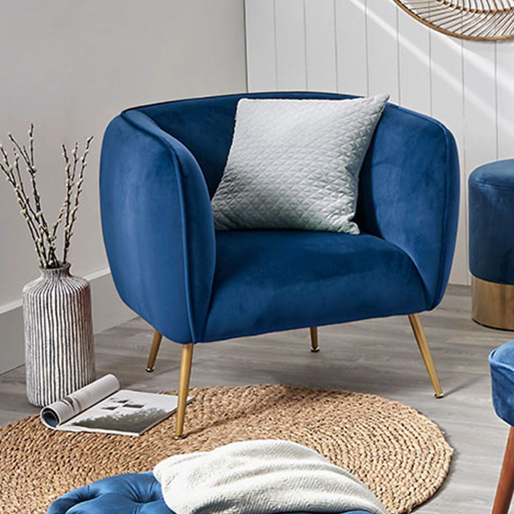 Sapphire Velvet Accent Chair With Gold Legs