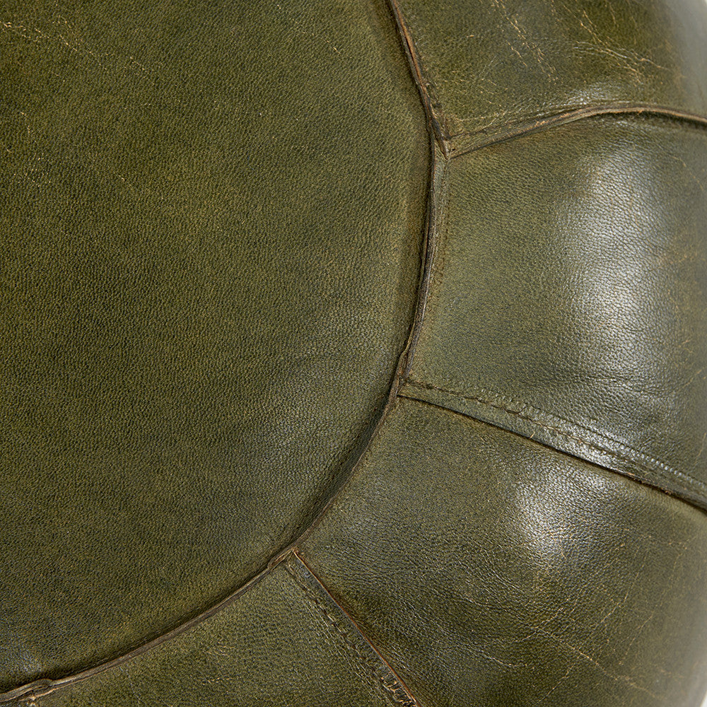 Sage Green Leather Round Pouffe