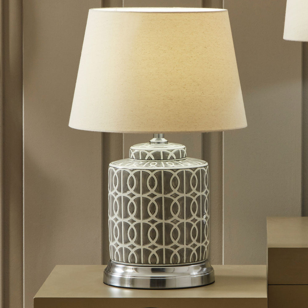 Grey and White Geo Pattern Table Lamp