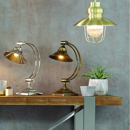 Antique Brass Metal Arched Arm Task Table Lamp