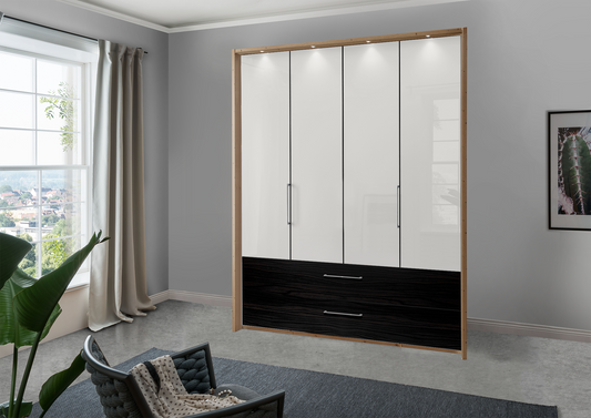Munich 4 Door Wardrobe Glass White with Drawers 200 cm