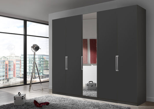 Bermuda Hinged 5 Door Wardrobe Matte Graphite 250cm