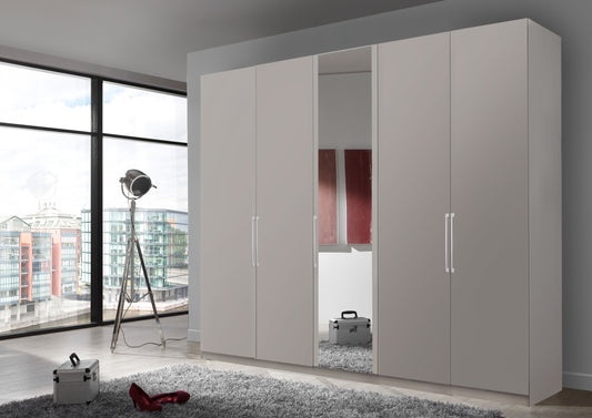 Bermuda Hinged 5 Door Wardrobe Matte Pebble Grey 250cm