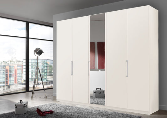 Bermuda Hinged 5 Door Wardrobe Matte White 250cm