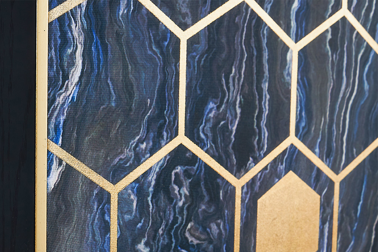 Black Marble Canvas With Gold Geo Pattern