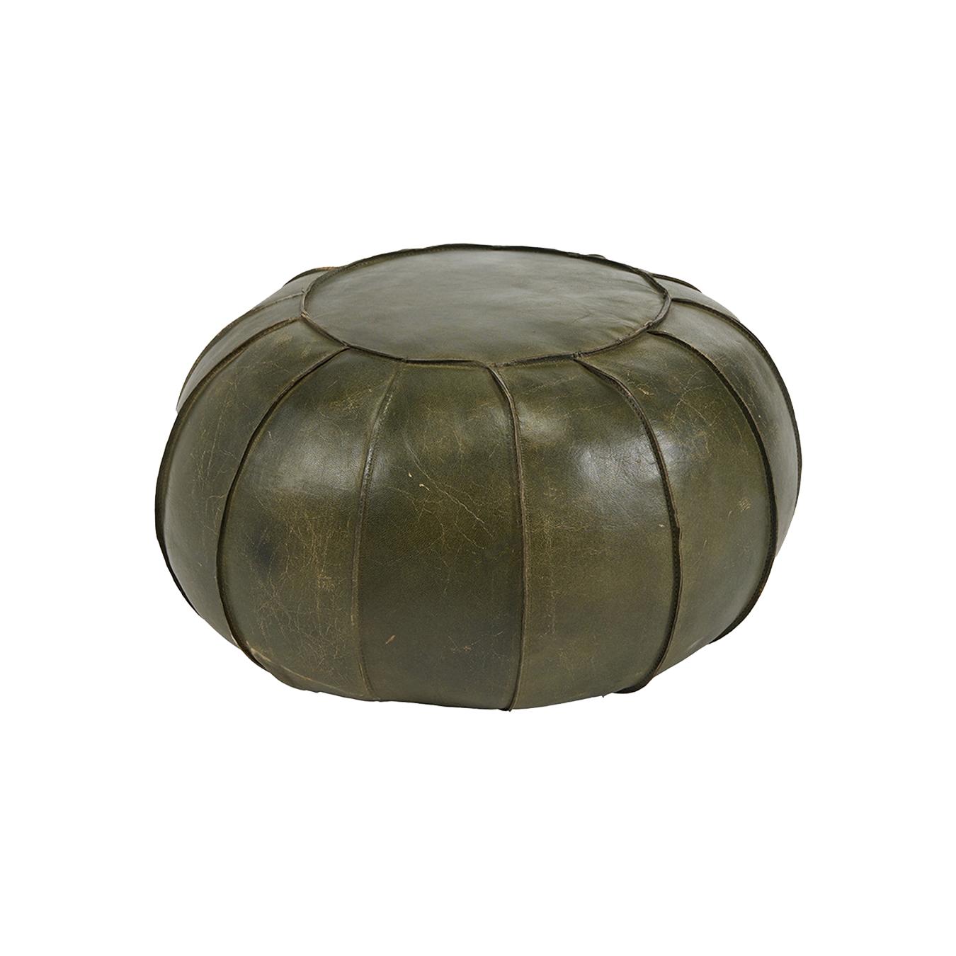 Sage Green Leather Round Pouffe