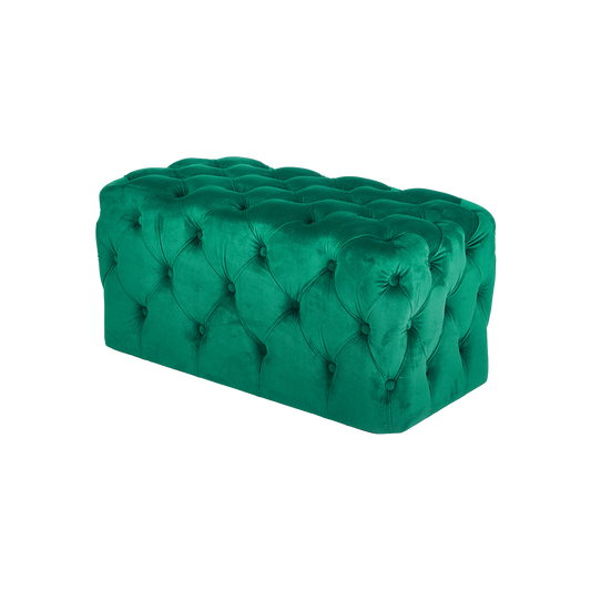 Forest Green Velvet Buttoned Bench Stool