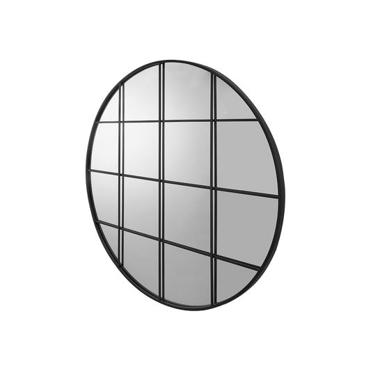 Graphite Metal 16 Pane Round Wall Mirror