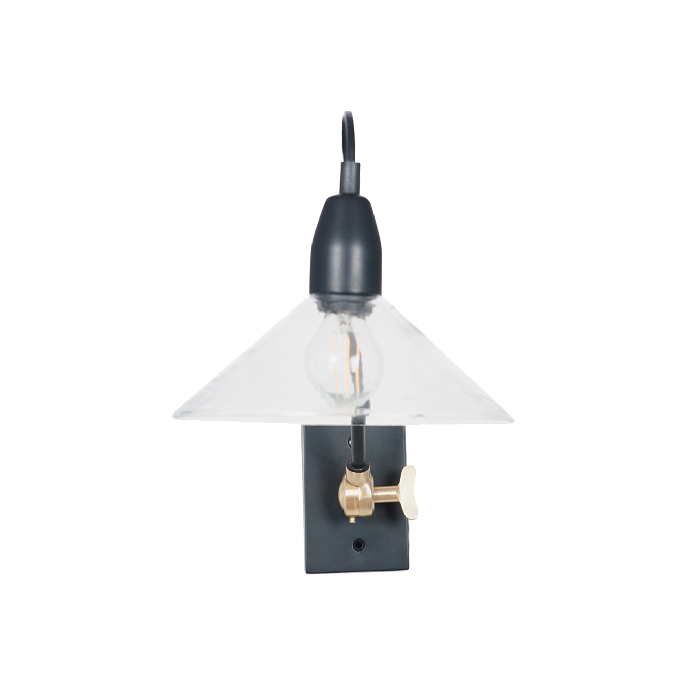 Black Metal and Clear Glass Cone Wall Light