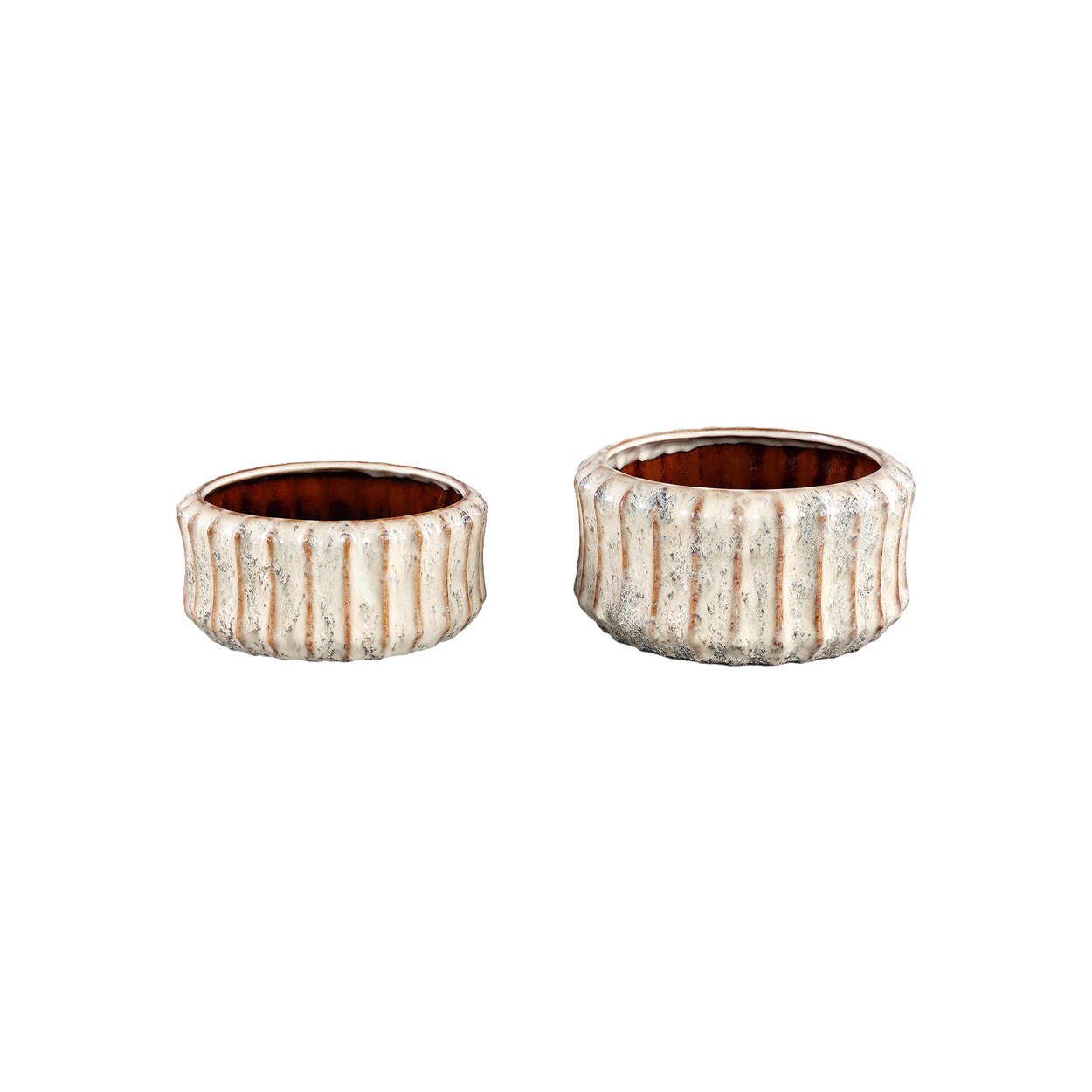 Cream Ceramic Pot Ribbed Round Low