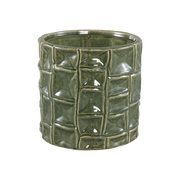 Green Ceramic Round Pot Square Pattern