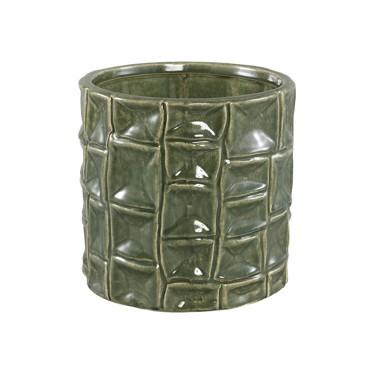 Green Ceramic Round Pot Square Pattern