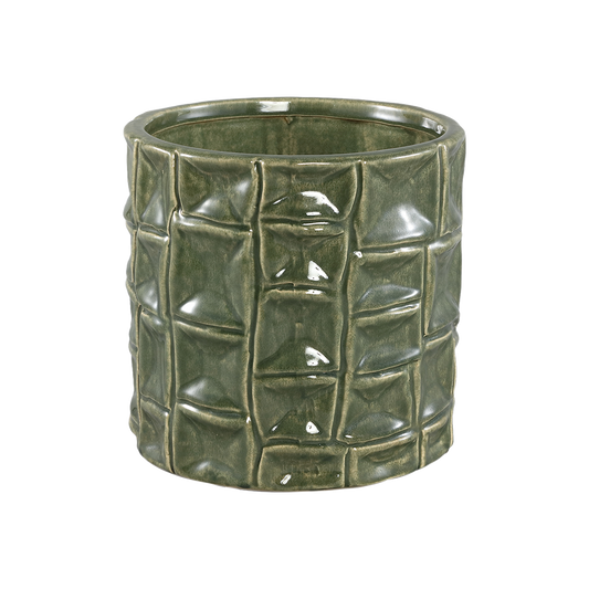 Green Ceramic Round Pot Square Pattern