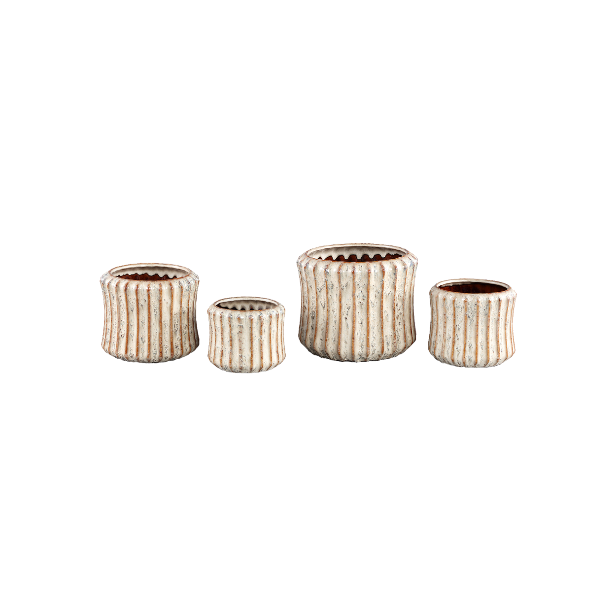 Cream Ceramic Pot Ribbed Round Low