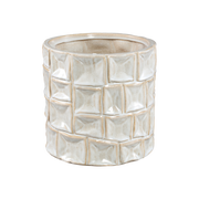 Cream Ceramic Round Pot Square Pattern