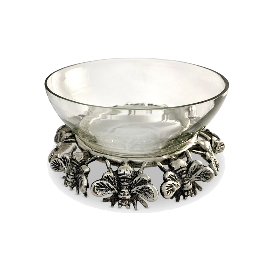 Small Bee Stand and Glass Bowl Silver