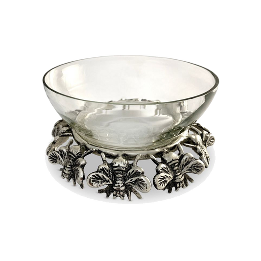 Small Bee Stand and Glass Bowl Silver
