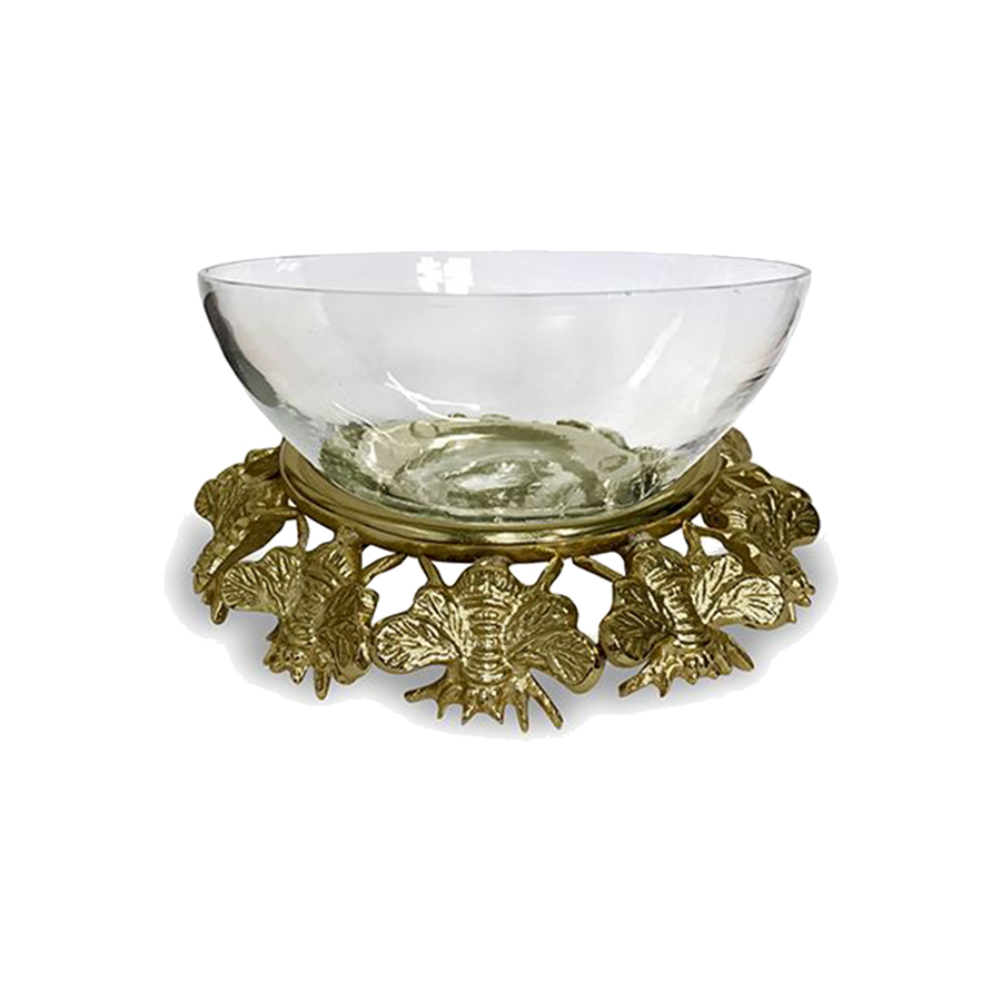 Small Bee Stand and Glass Bowl Gold