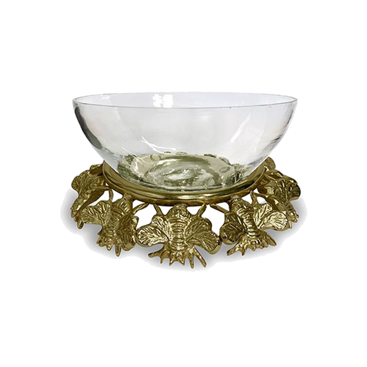 Small Bee Stand and Glass Bowl Gold