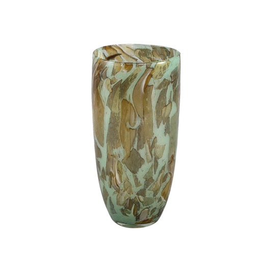 Green Glass Vase Brown Dotted Pattern Small