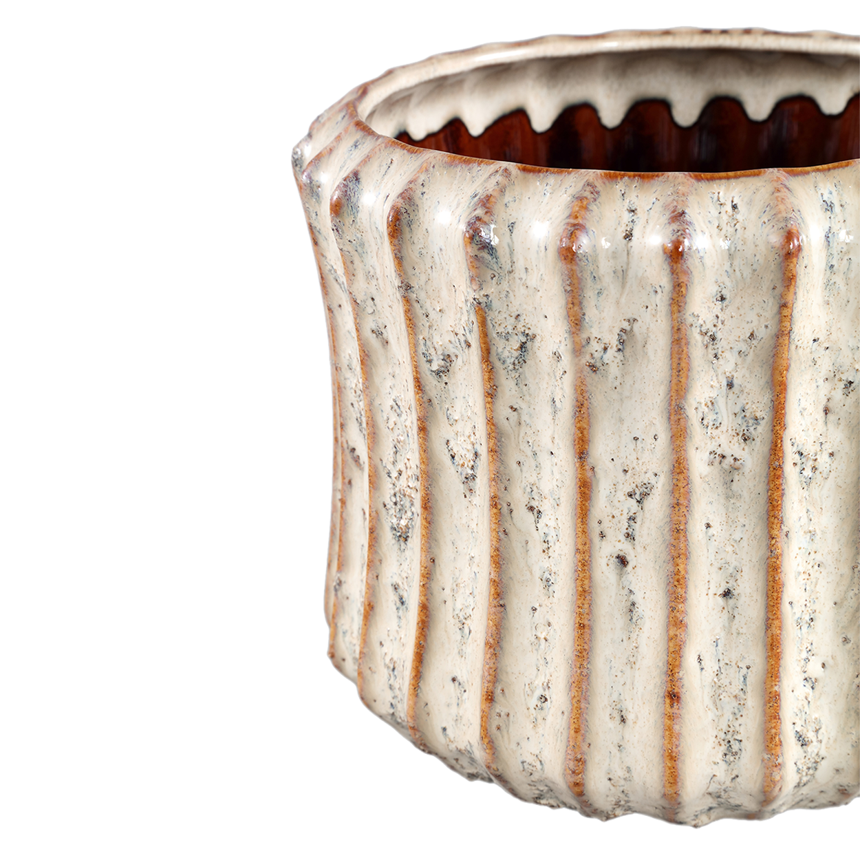 Cream Ceramic Pot Ribbed Round High