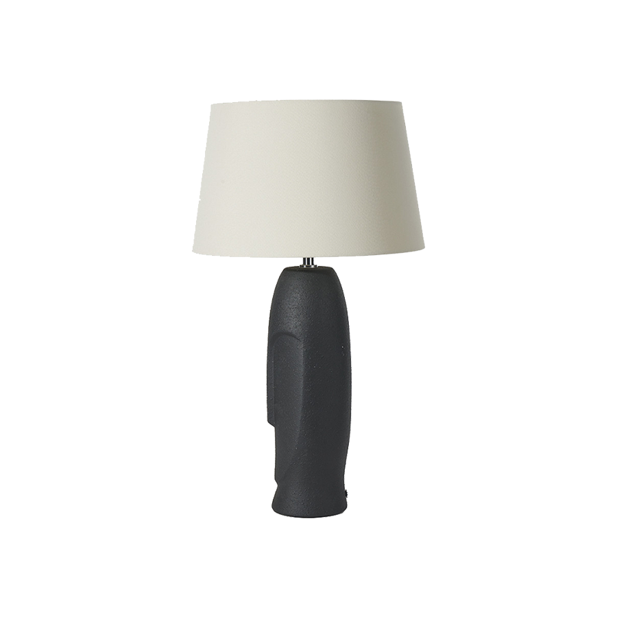 Black Textured Ceramic Table Lamp With Face Detail