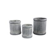 Set of 3 Grey Zinc Ribbed High Pot Round