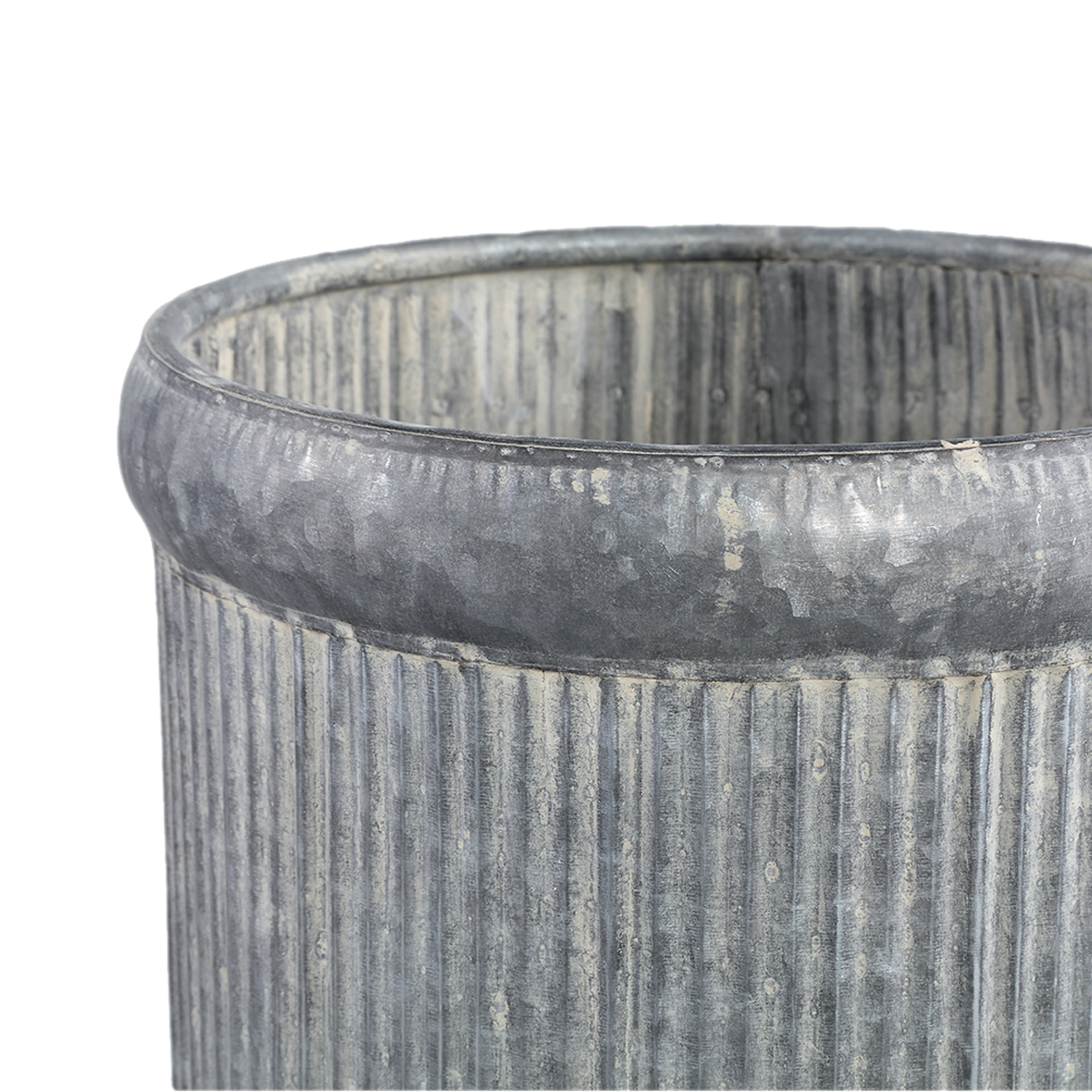 Set of 3 Grey Zinc Ribbed High Pot Round