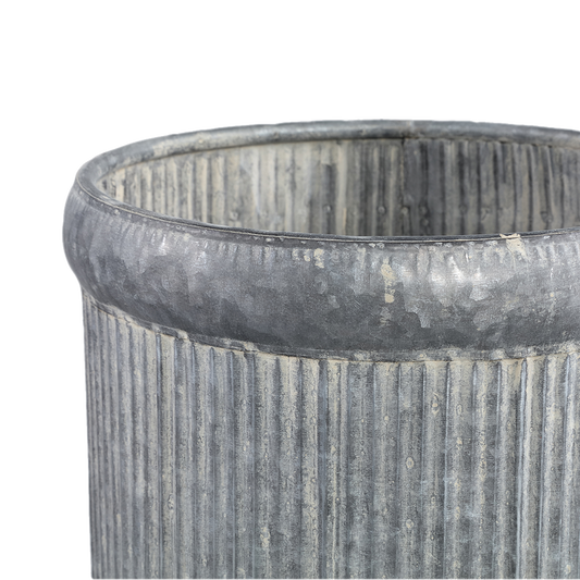 Set of 3 Grey Zinc Ribbed High Pot Round