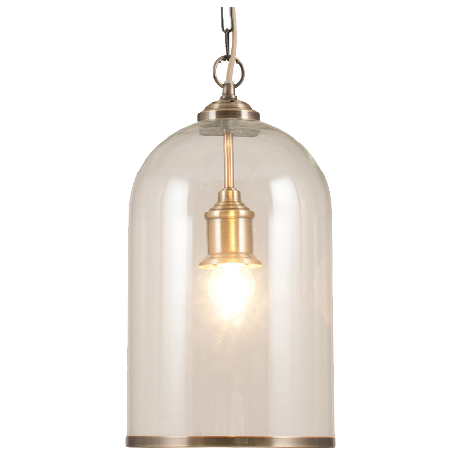 Clear Glass and Antique Brass Pendant