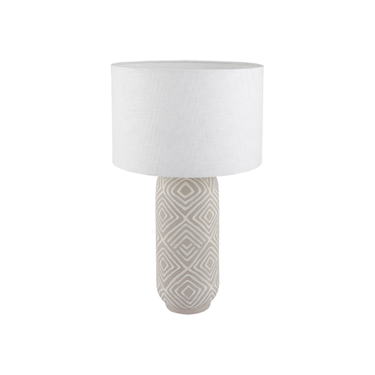 Tall Grey Patterned Small Stoneware Table Lamp