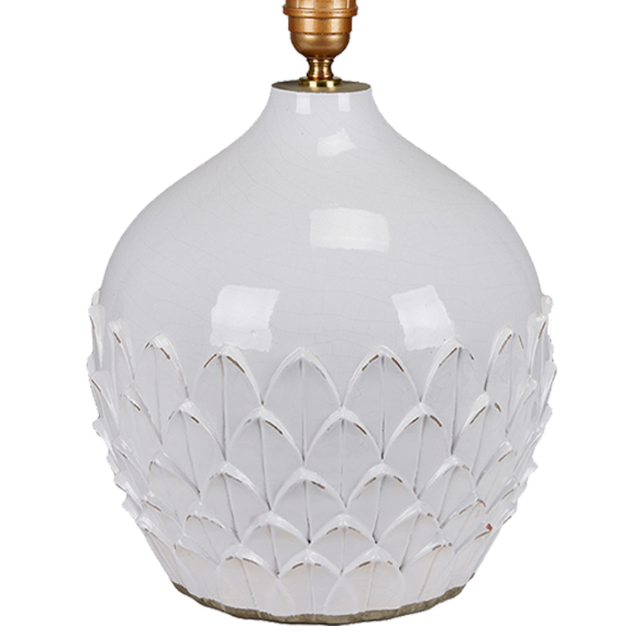 White Leaf Detail Stoneware Table Lamp